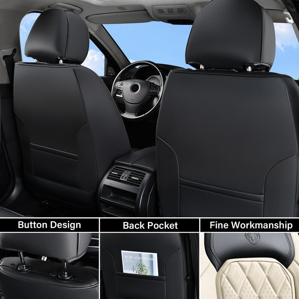 Coverado 5 Seats Front and Back Car Seat Covers Faux Leather Full Set Breathable Waterproof Auto Seat Protectors Universal Fit