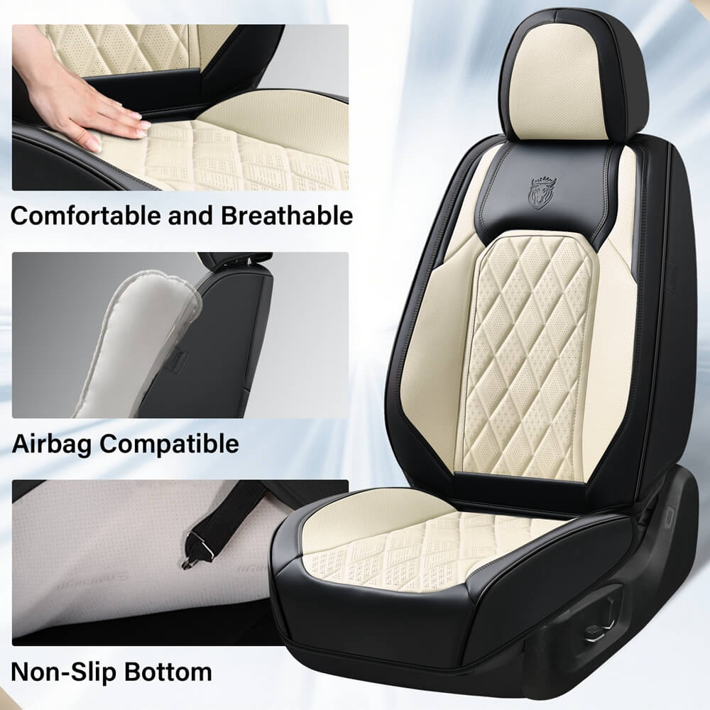 Coverado 5 Seats Front and Back Car Seat Covers Faux Leather Full Set Breathable Waterproof Auto Seat Protectors Universal Fit