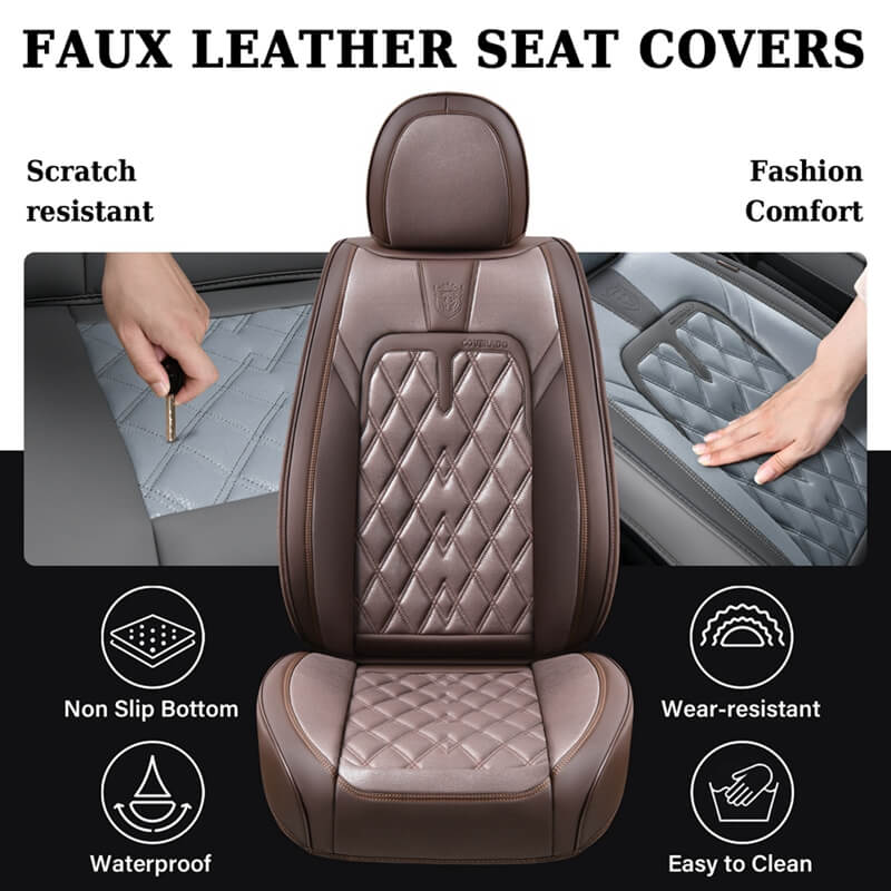 Coverado Front and Back Car Seat Covers Faux Leather Waterproof Universal Fit Most Cars