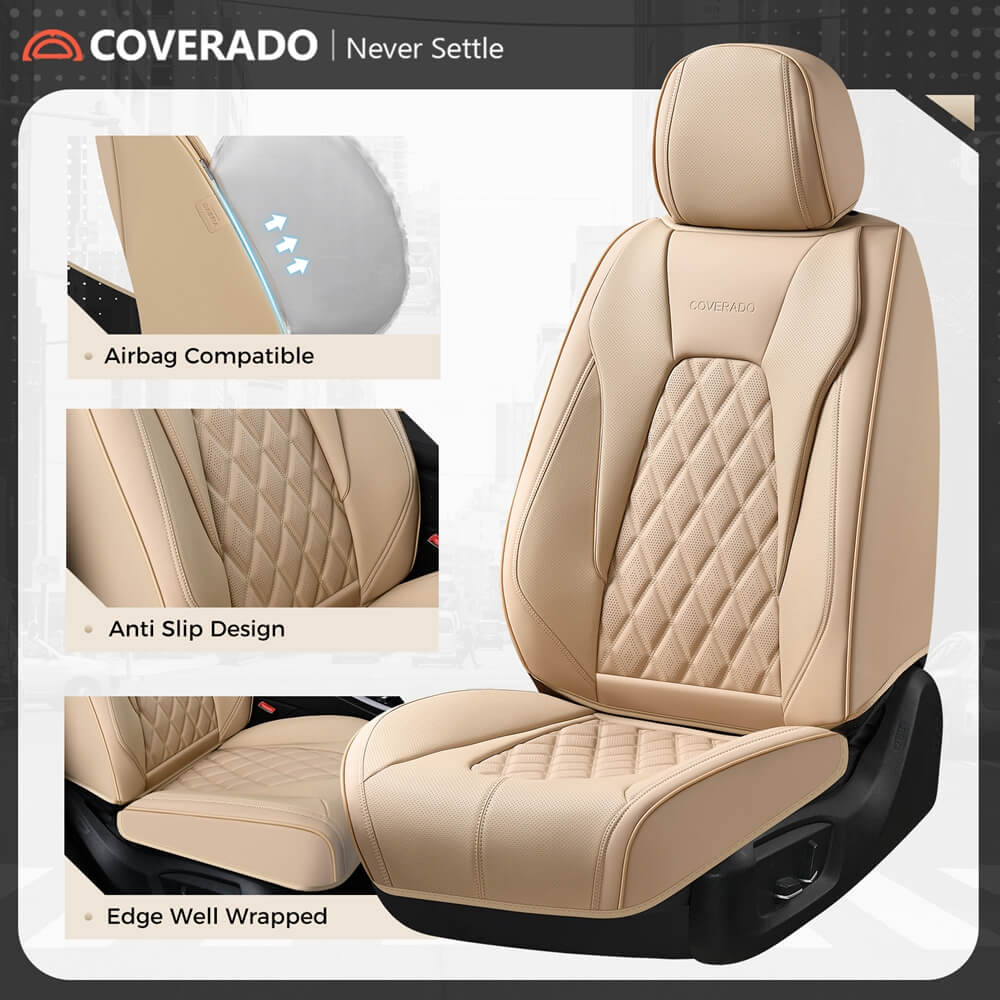 2 Seats Coverado Front Seat Covers Set for Cars with Diamond Design Universal Fit