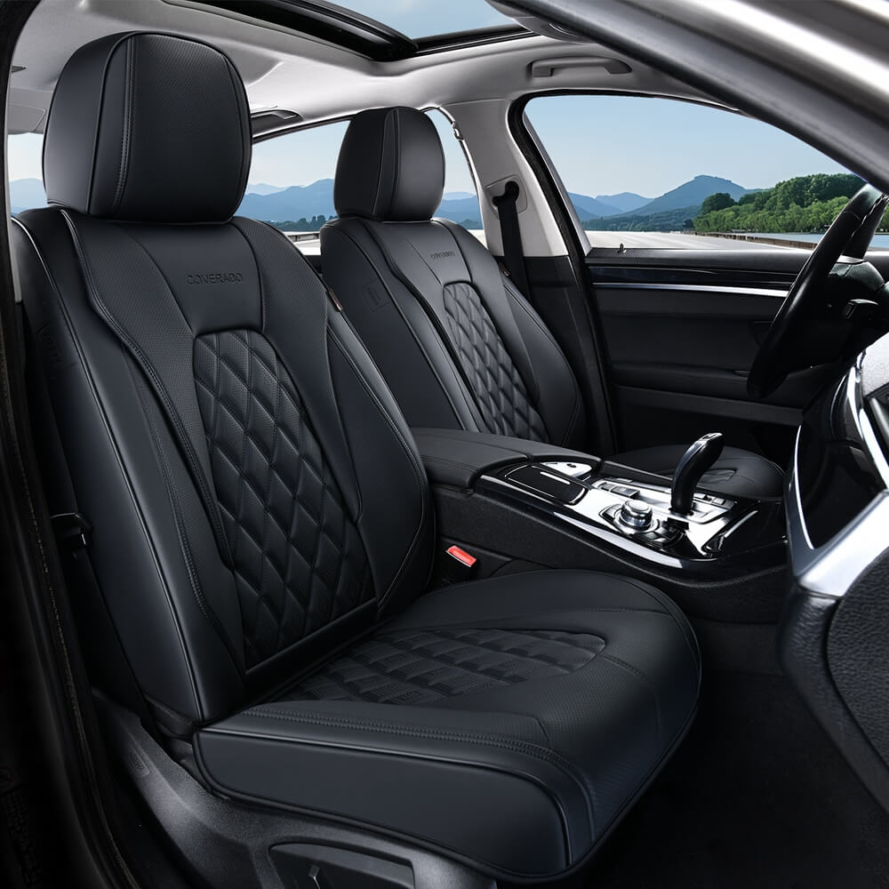 2 Seats Coverado Front Seat Covers Set for Cars with Diamond Design Universal Fit