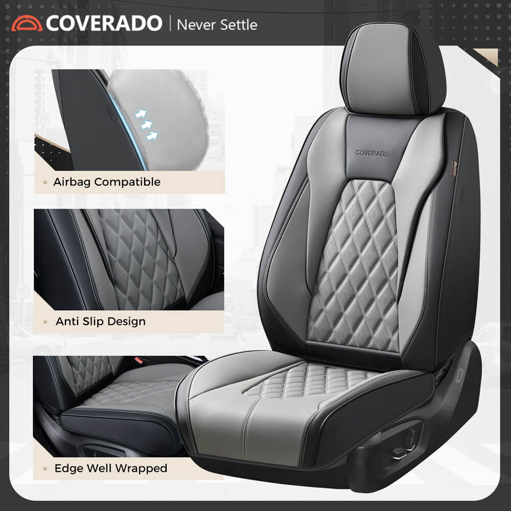 2 Seats Coverado Front Seat Covers Set for Cars with Diamond Design Universal Fit