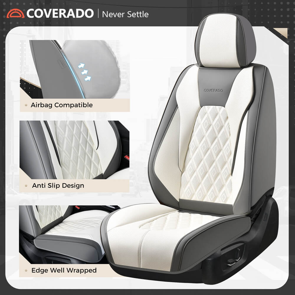 2 Seats Coverado Front Seat Covers Set for Cars with Diamond Design Universal Fit