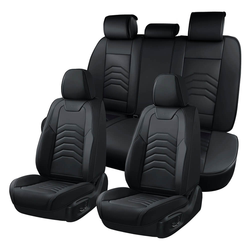 Coverado 5 Seats Full Set Front and Back Seat Covers Faux Leather Auto Interior Seats Universal Fit