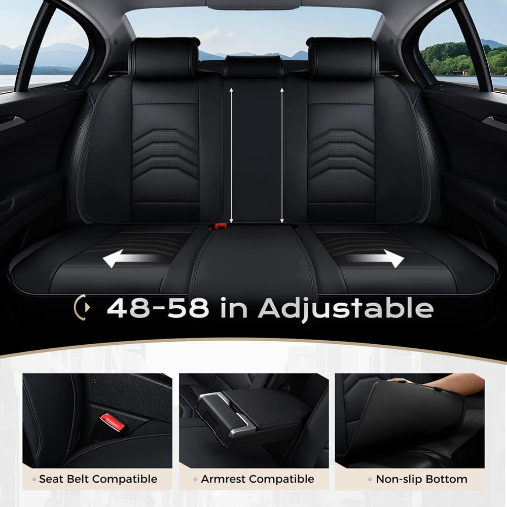 Coverado 5 Seats Full Set Front and Back Seat Covers Faux Leather Auto Interior Seats Universal Fit