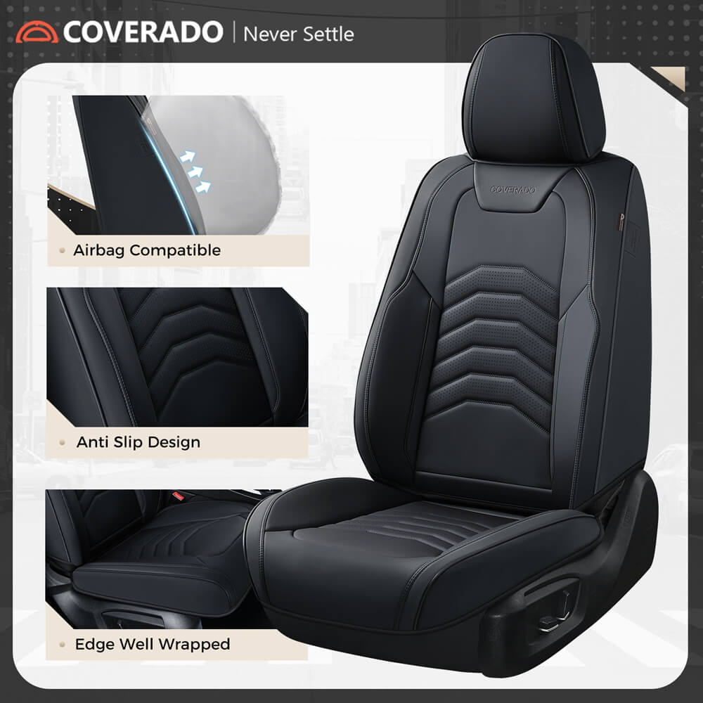 Coverado 5 Seats Full Set Front and Back Seat Covers Faux Leather Auto Interior Seats Universal Fit