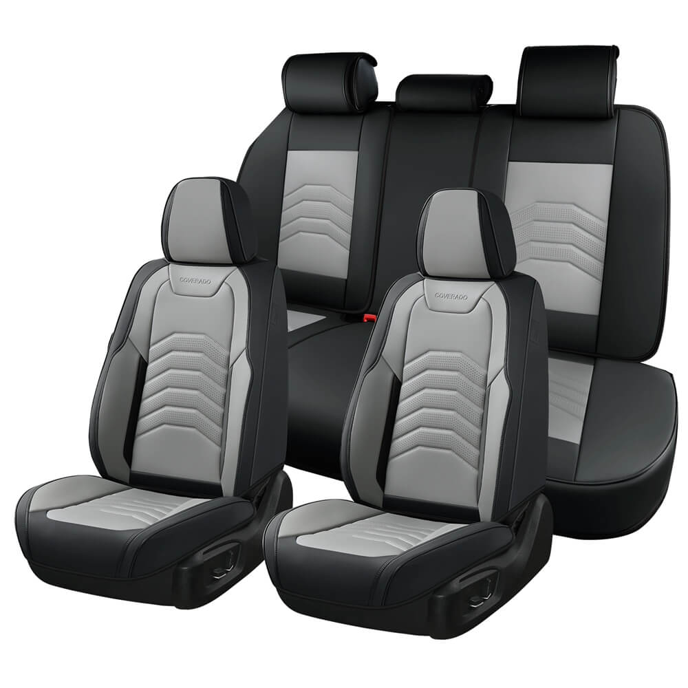 Coverado 5 Seats Full Set Front and Back Seat Covers Faux Leather Auto Interior Seats Universal Fit