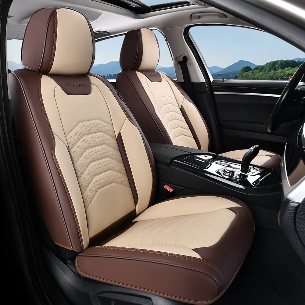 Coverado 5 Seats Full Set Front and Back Seat Covers Faux Leather Auto Interior Seats Universal Fit