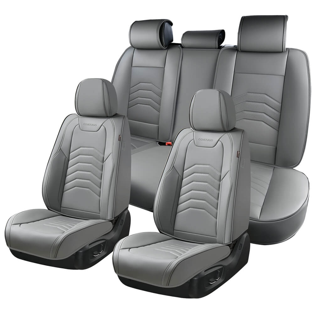 Coverado 5 Seats Full Set Front and Back Seat Covers Faux Leather Auto Interior Seats Universal Fit