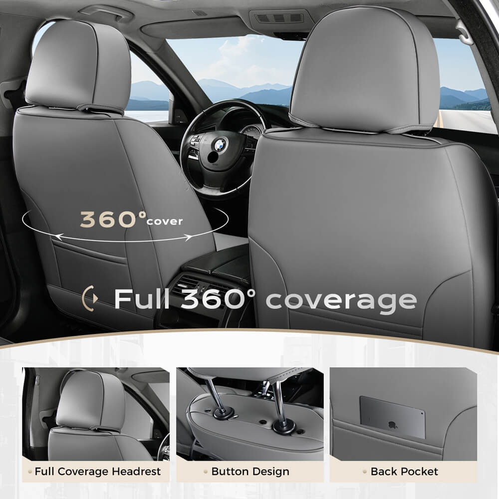 Coverado 5 Seats Full Set Front and Back Seat Covers Faux Leather Auto Interior Seats Universal Fit