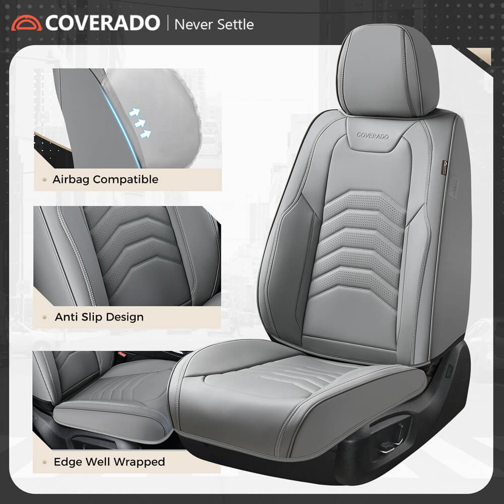 Coverado 5 Seats Full Set Front and Back Seat Covers Faux Leather Auto Interior Seats Universal Fit