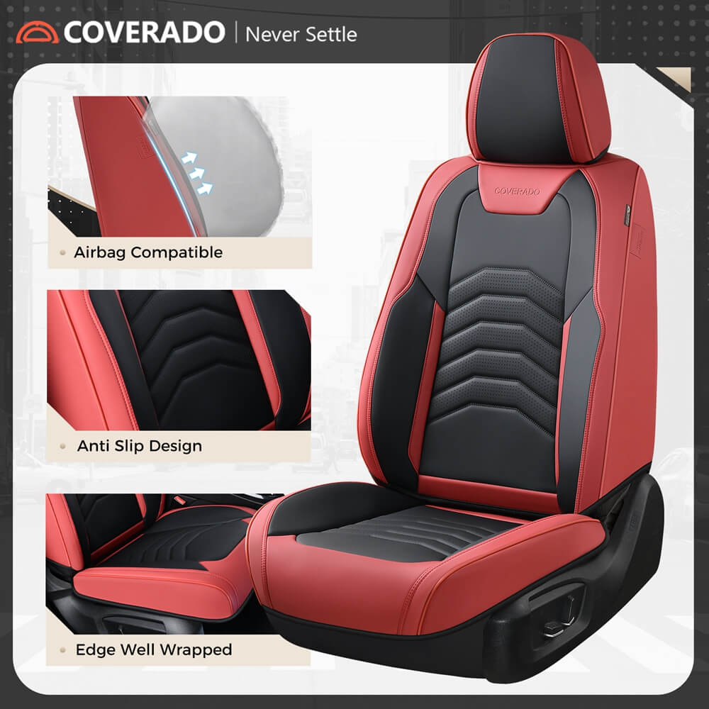 Coverado 5 Seats Full Set Front and Back Seat Covers Faux Leather Auto Interior Seats Universal Fit