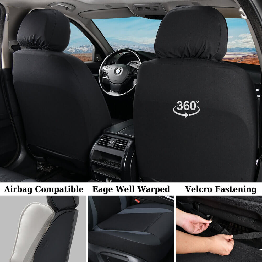 Coverado Front and Back PVC Seat Covers Faux Leather & Fabric Seat Protectors Universal Fit