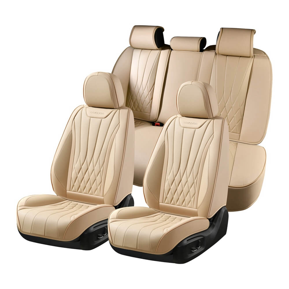 Coverado Car Front and Back Seat Covers Set Premium Leatherette Water Resistant Seat Protectors Universal Fit