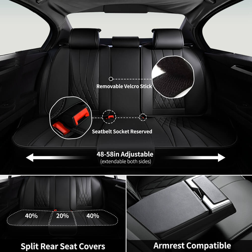 Coverado Car Front and Back Seat Covers Set Premium Leatherette Water Resistant Seat Protectors Universal Fit