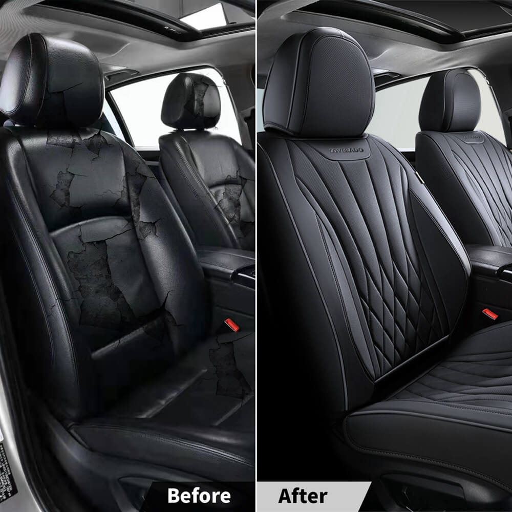 Coverado Car Front and Back Seat Covers Set Premium Leatherette Water Resistant Seat Protectors Universal Fit