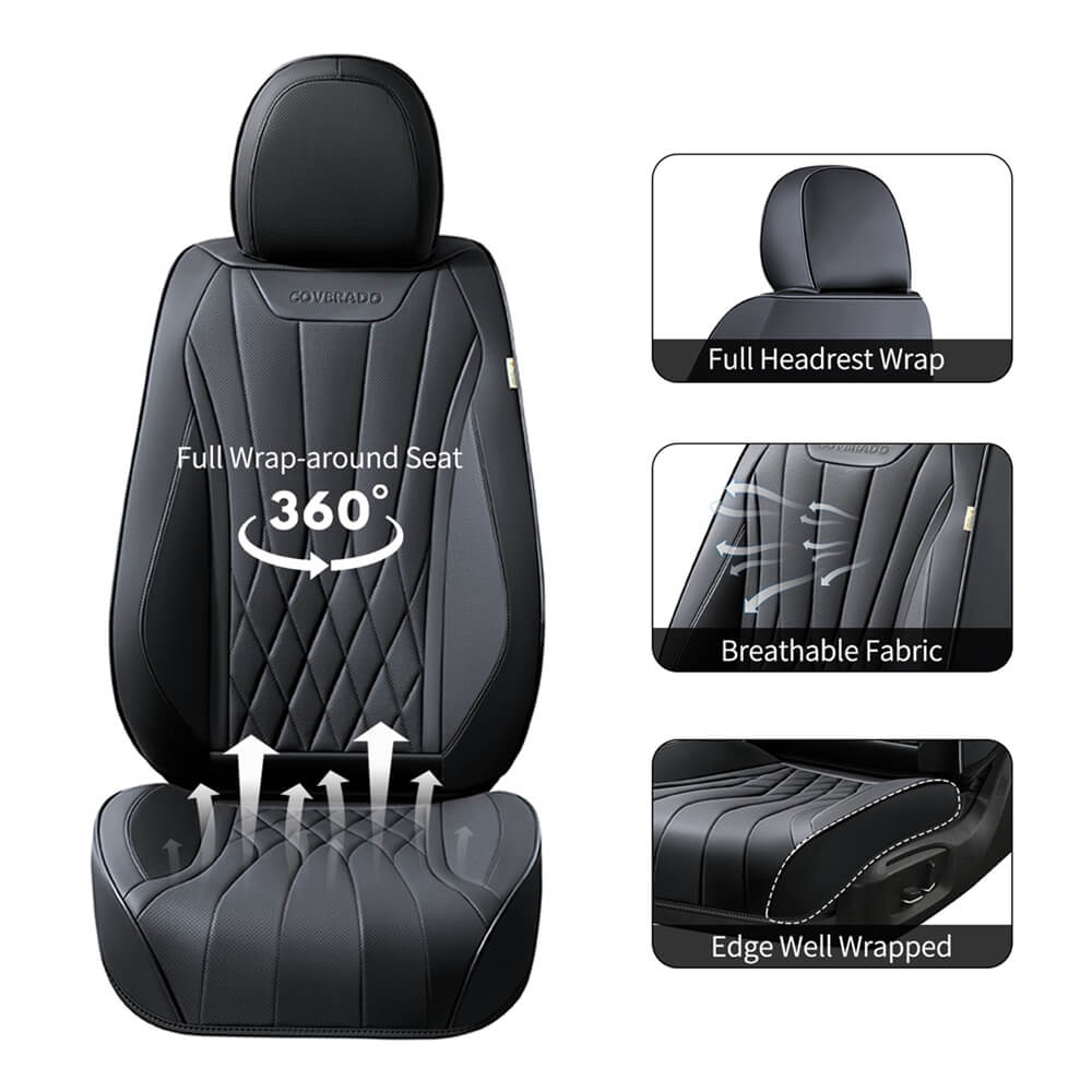 Coverado Car Front Seat Covers 2-Seat Premium Leatherette Water Resistant Seat Protectors Universal Fit