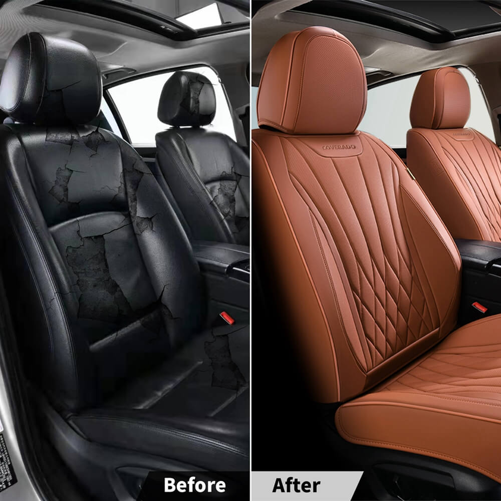 Coverado Car Front and Back Seat Covers Set Premium Leatherette Water Resistant Seat Protectors Universal Fit