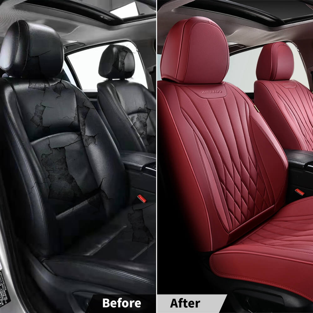 Coverado Car Front and Back Seat Covers Set Premium Leatherette Water Resistant Seat Protectors Universal Fit