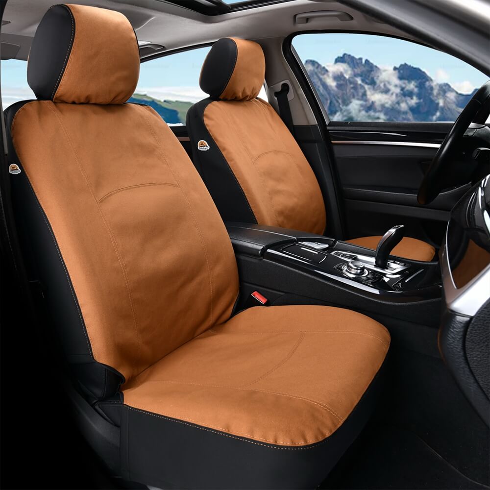 Coverado Front Rear Car Seat Covers Canvas Universal Fit Auto Seat Protectors for Kids & Dogs