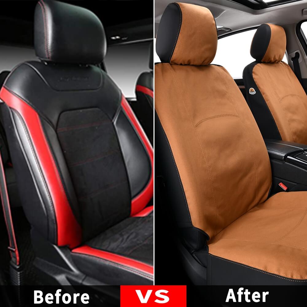 Coverado Canvas Front Car Seat Covers 2-Pack Universal Fit Auto Seat Protectors for Kids & Dogs