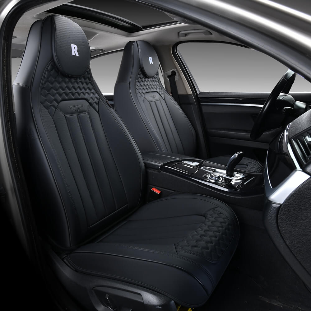 Coverado Front Seat Covers for Cars Premium Faux Leather 2Pcs Driver Passenger Seat Protectors Universal Fit