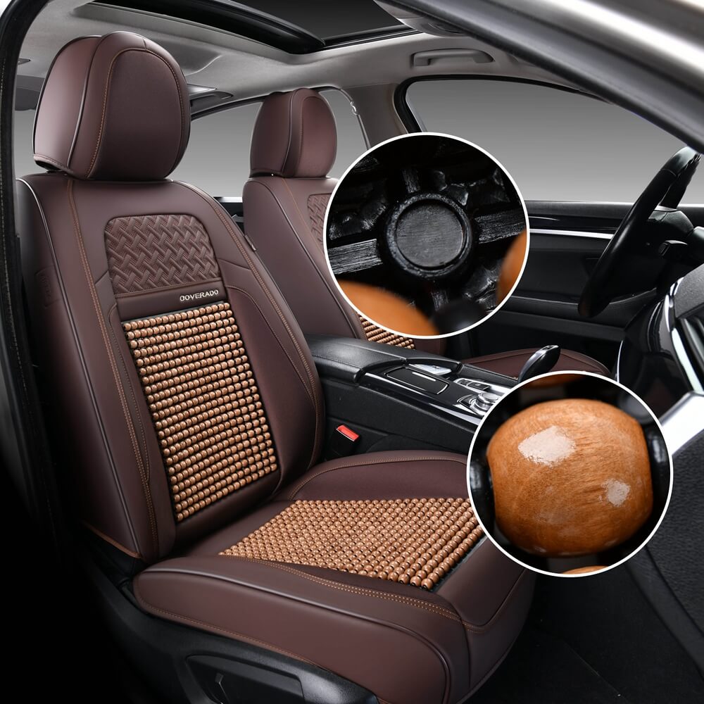 Coverado Wooden Bead Car Seat Covers Full Set 5 Seats Front and Back Seat Protectors Universal Fit