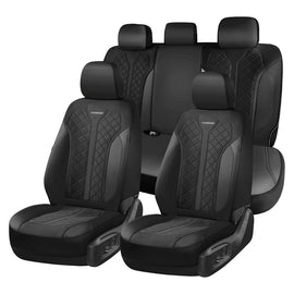 Coverado 5 Full Set Front and Back Auto Seat Covers PU Leather & Fabric Breathable Car Seats Universal Fit