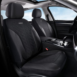 Coverado 5 Full Set Front and Back Auto Seat Covers PU Leather & Fabric Breathable Car Seats Universal Fit