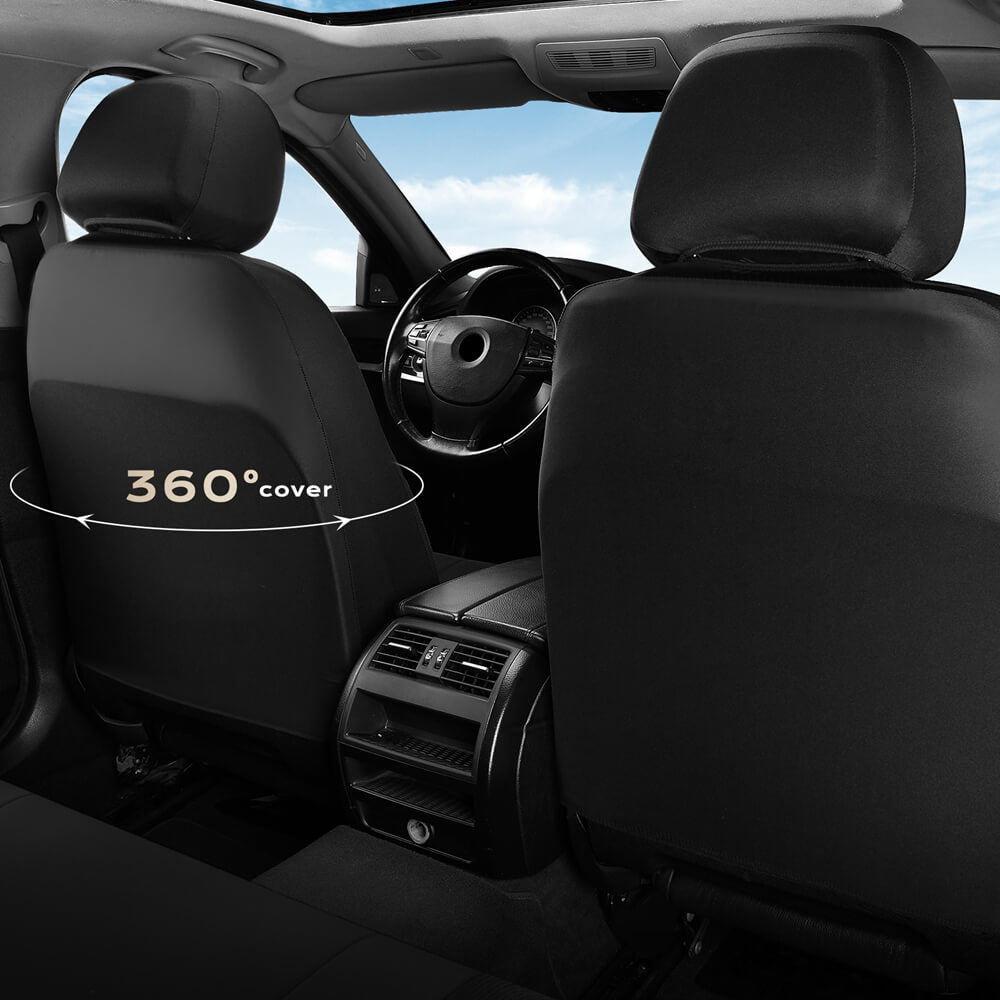 Coverado Front and Back Seat Covers for Cars PU Leather & Fabric Material Breathable Comfort Auto Seats Universal Fit