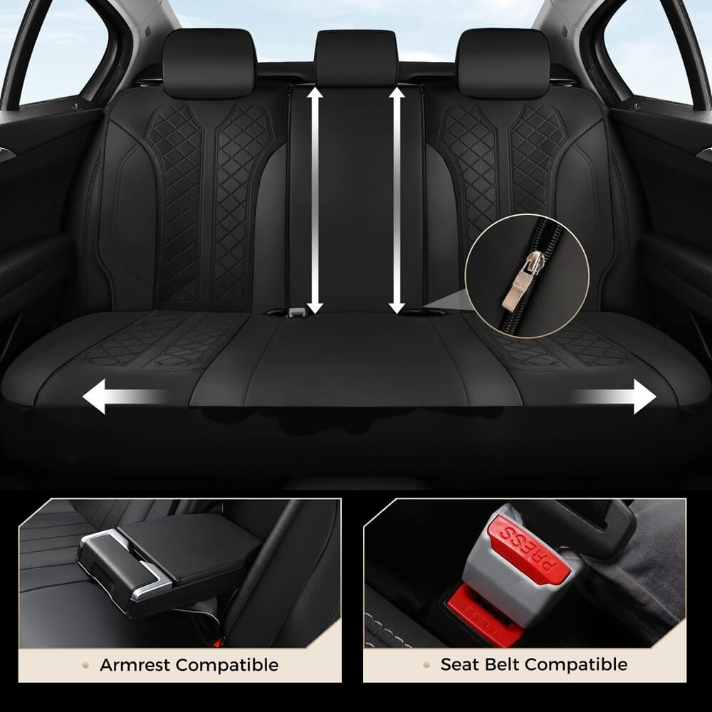 Coverado Front and Back Seat Covers for Cars PU Leather & Fabric Material Breathable Comfort Auto Seats Universal Fit