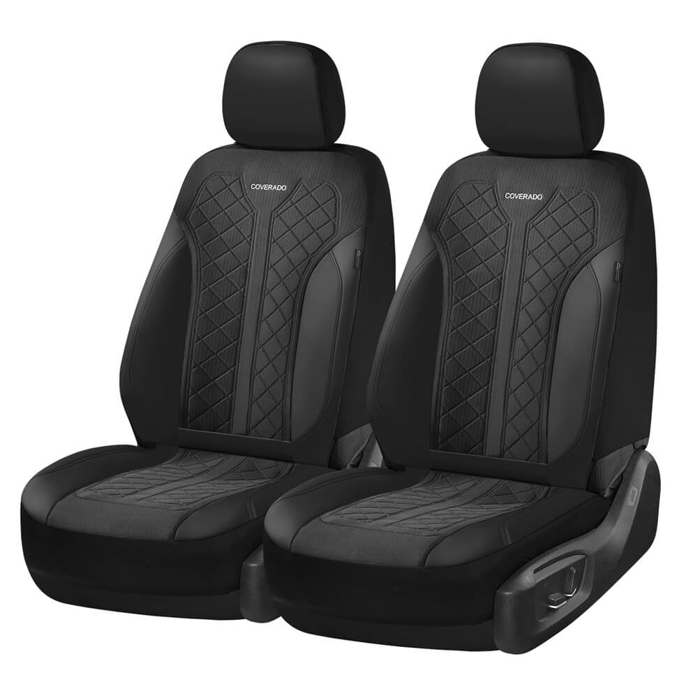 Coverado Front and Back Seat Covers for Cars PU Leather & Fabric Material Breathable Comfort Auto Seats Universal Fit