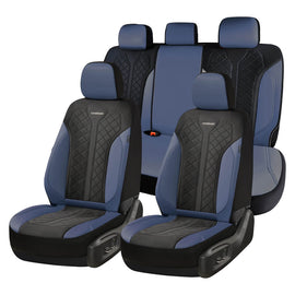 Coverado Front and Back Seat Covers for Cars PU Leather & Mesh Fabric Material Breathable Comfort Auto Seats Universal Fit