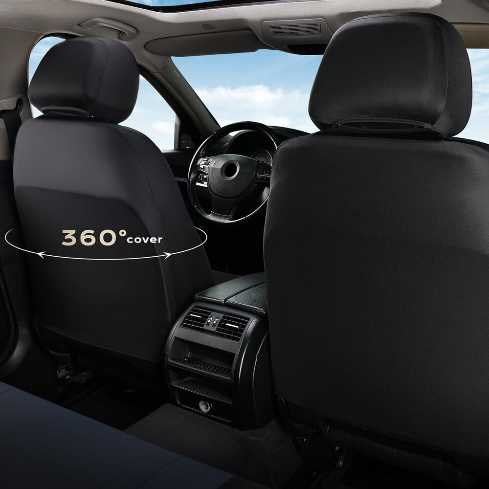 Coverado Front and Back Seat Covers for Cars PU Leather & Fabric Material Breathable Comfort Auto Seats Universal Fit
