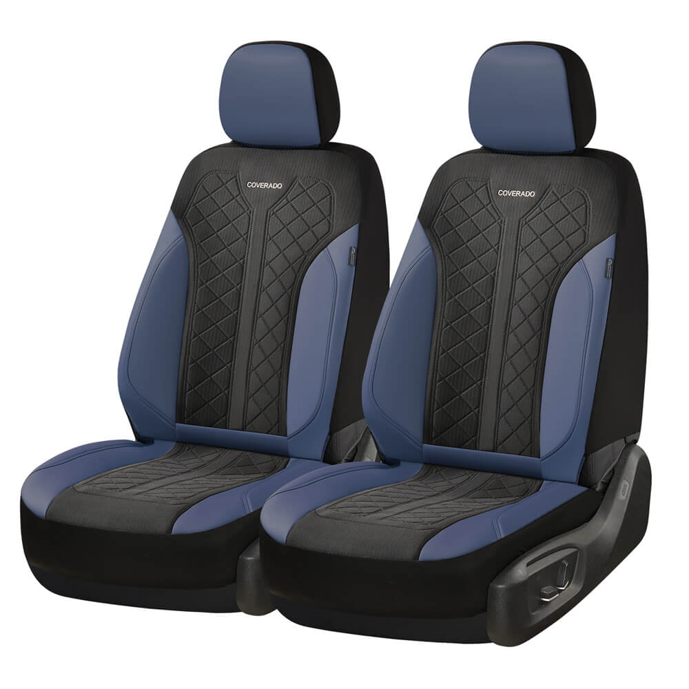 Coverado Front and Back Seat Covers for Cars PU Leather & Fabric Material Breathable Comfort Auto Seats Universal Fit