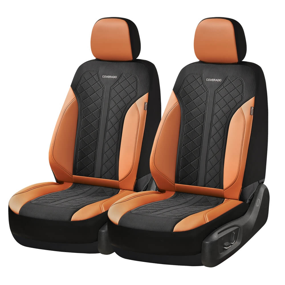 Coverado Front and Back Seat Covers for Cars PU Leather & Fabric Material Breathable Comfort Auto Seats Universal Fit