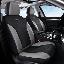 Coverado Front Seat Covers for Cars PU Leather & Mesh Fabric Breathable Comfort Auto Seats Universal Fit