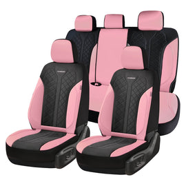 Coverado Front and Back Seat Covers for Cars PU Leather & Fabric Material Breathable Comfort Auto Seats Universal Fit
