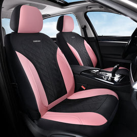 Coverado Front and Back Seat Covers for Cars PU Leather & Fabric Material Breathable Comfort Auto Seats Universal Fit