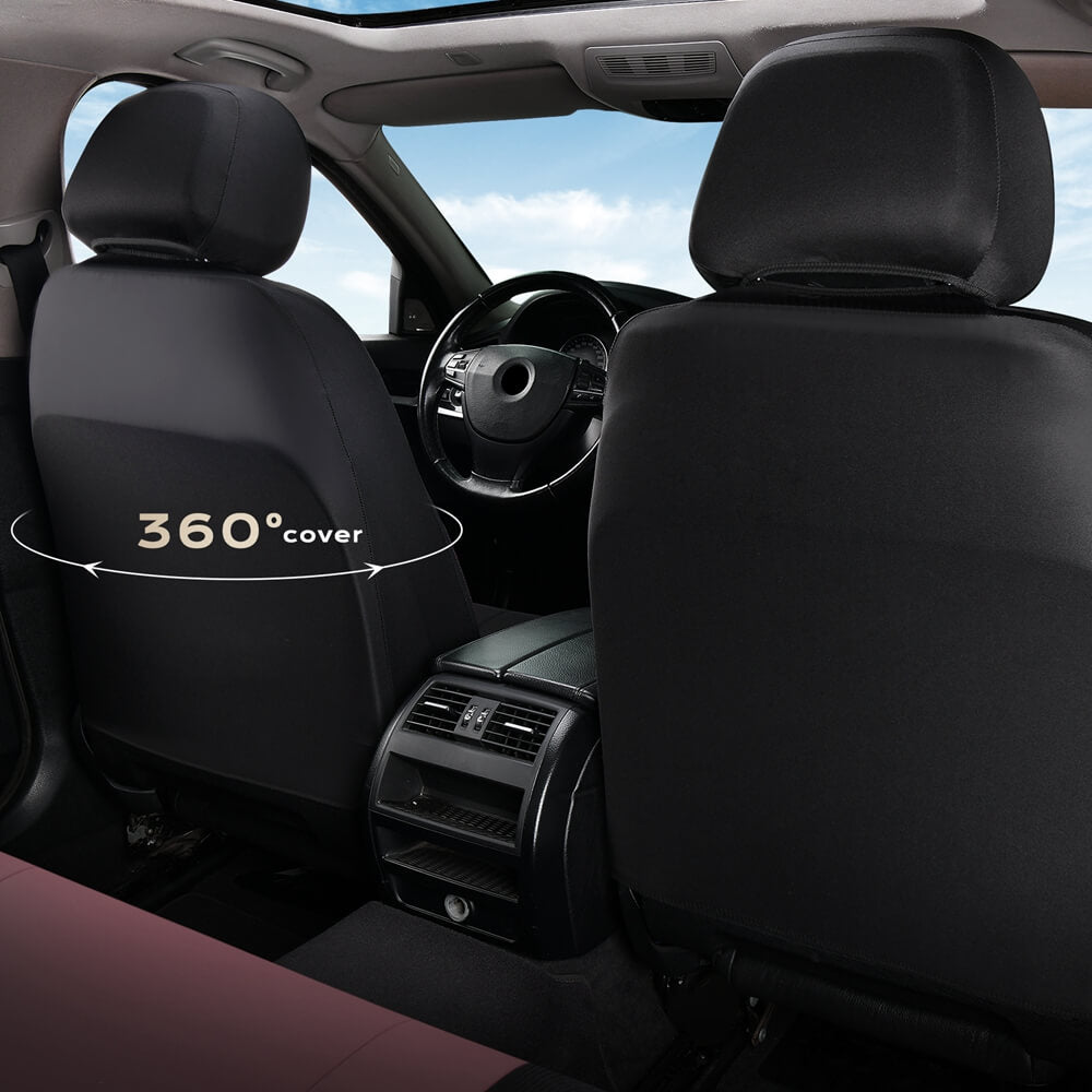Coverado Front and Back Seat Covers for Cars PU Leather & Fabric Material Breathable Comfort Auto Seats Universal Fit
