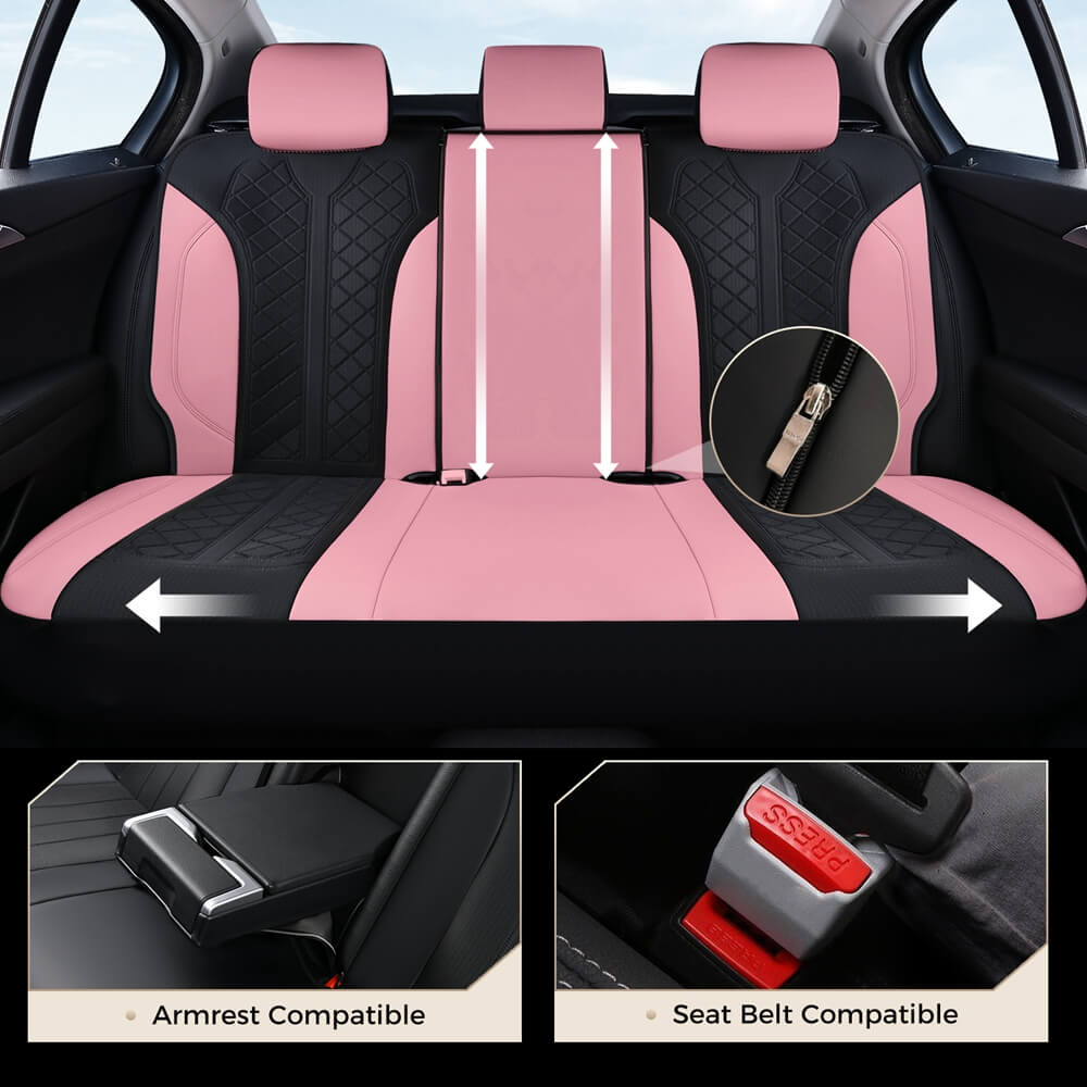 Coverado Front and Back Seat Covers for Cars PU Leather & Fabric Material Breathable Comfort Auto Seats Universal Fit