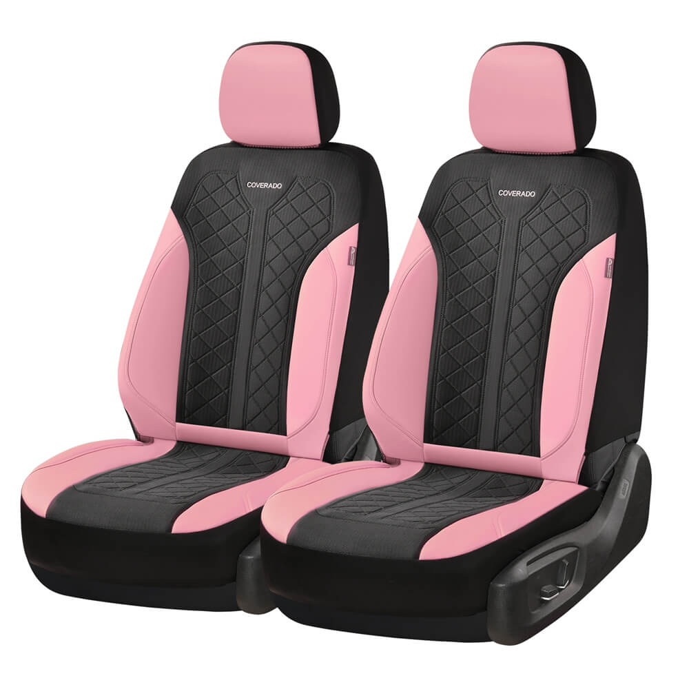 Coverado Front and Back Seat Covers for Cars PU Leather & Fabric Material Breathable Comfort Auto Seats Universal Fit
