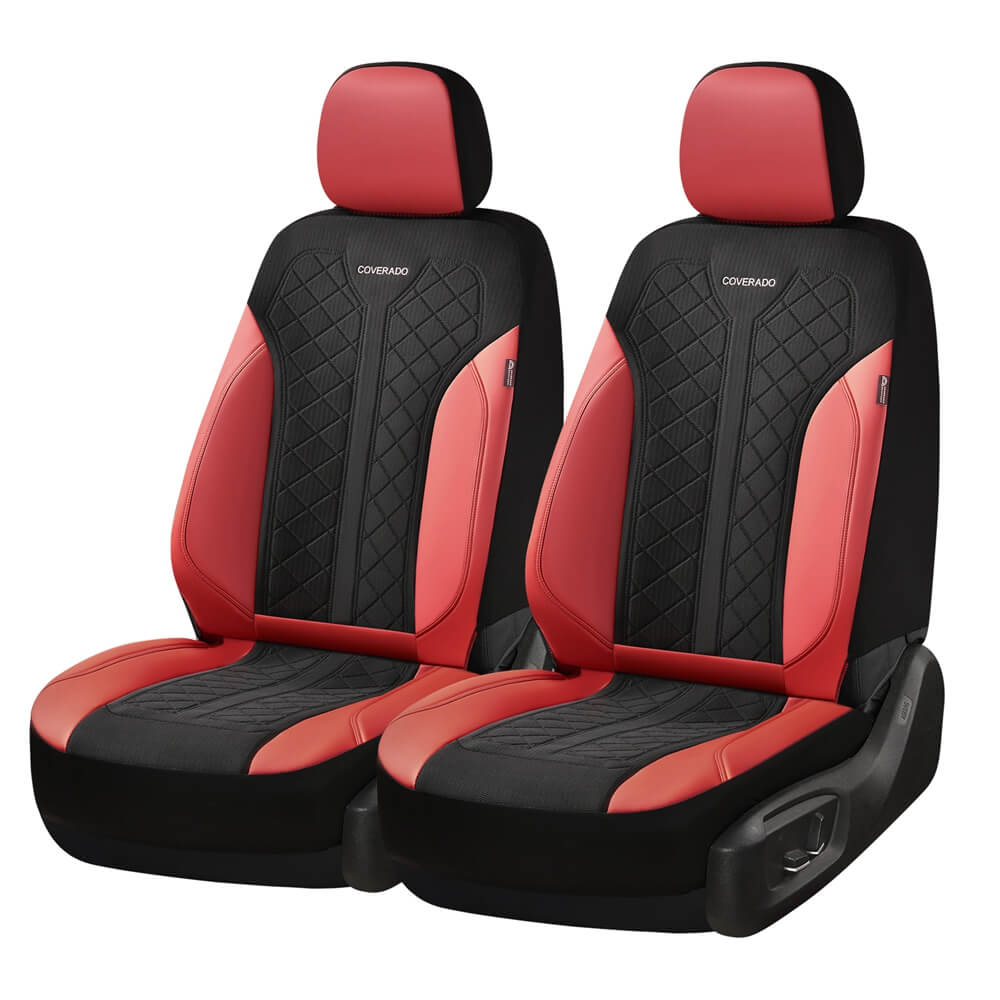 Coverado Front and Back Seat Covers for Cars PU Leather & Fabric Material Breathable Comfort Auto Seats Universal Fit