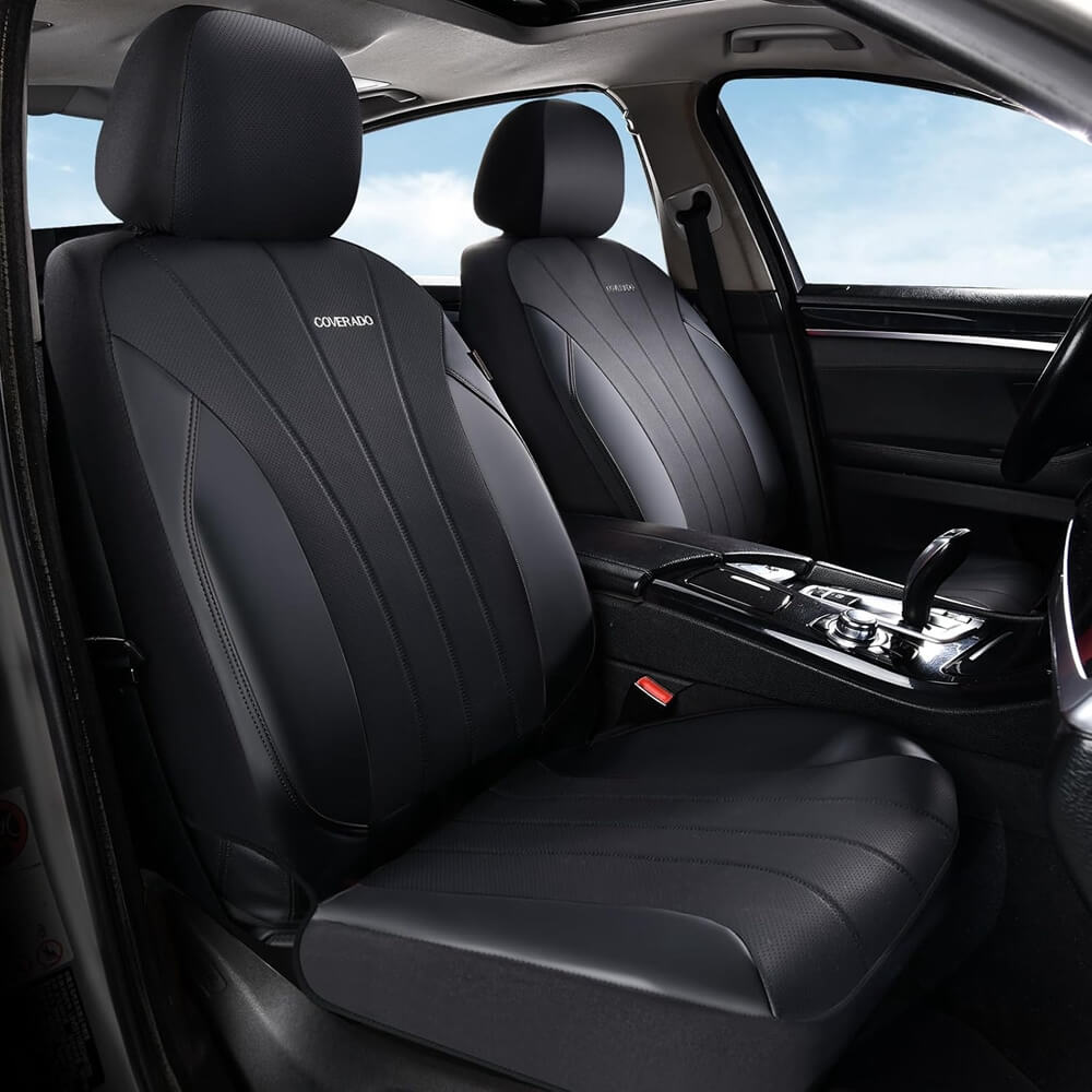 Coverado 2-Seat Car Front and Passenger Seat Covers Faux Leather & Fabric Water Resistant Auto Seat Protectors Universal Fit