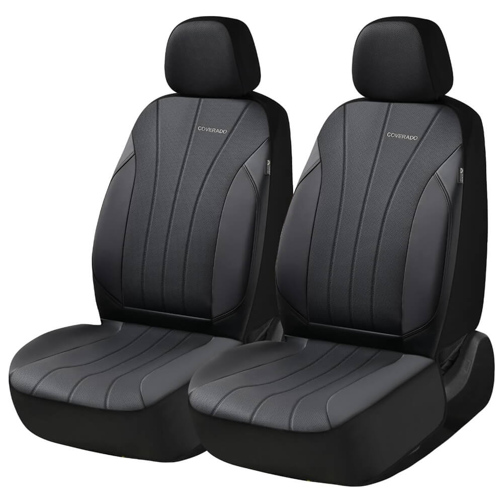 Coverado 2-Seat Car Front and Passenger Seat Covers Faux Leather & Fabric Water Resistant Auto Seat Protectors Universal Fit