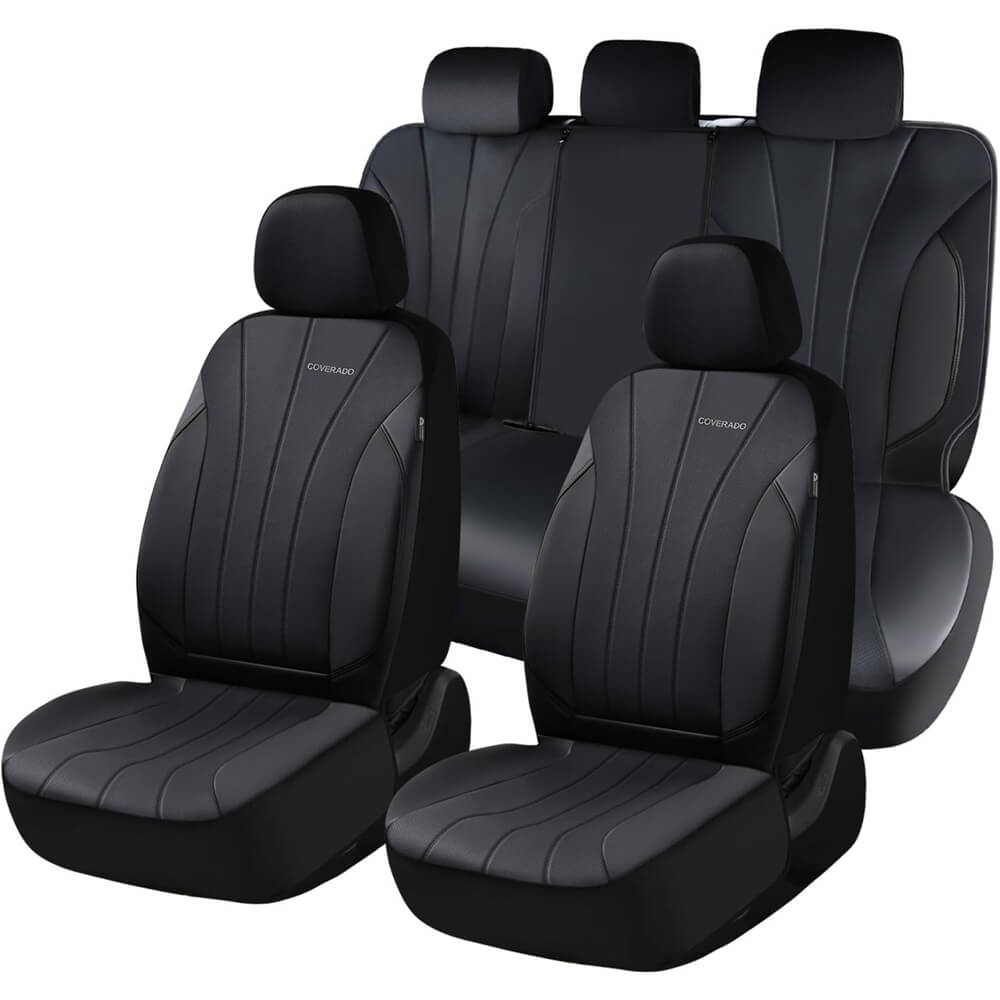 Coverado Car Front and Back Seat Covers Faux Leather & Fabric Water Resistant Auto Seat Protectors Universal Fit