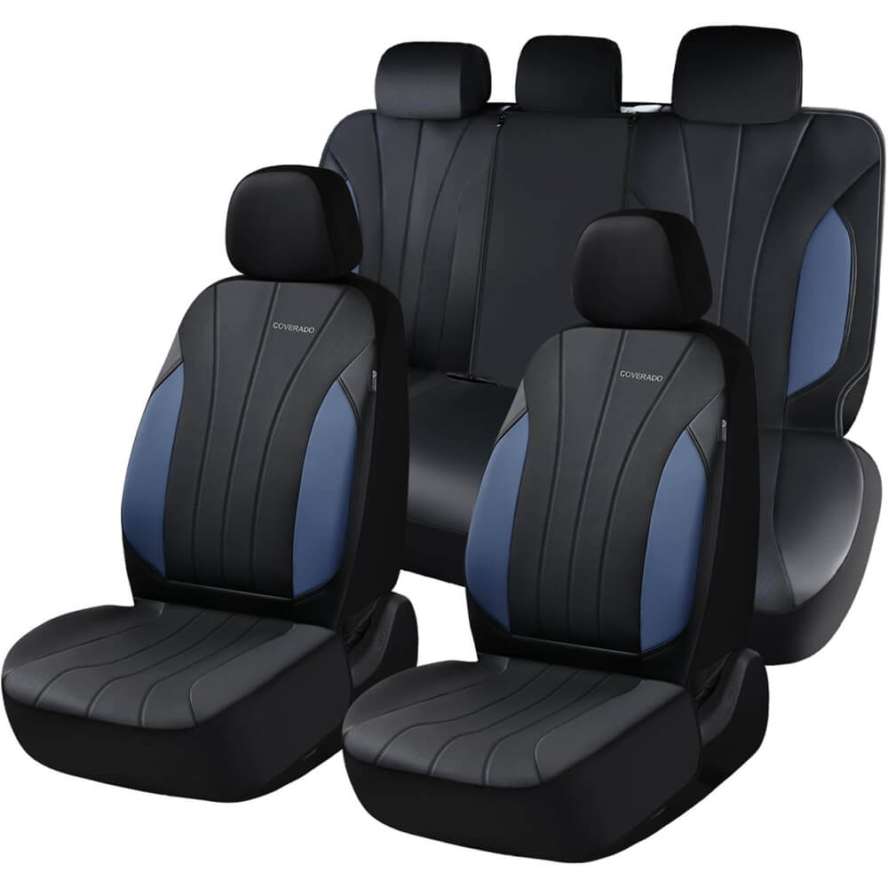 Coverado Car Front and Back Seat Covers Faux Leather & Fabric Water Resistant Auto Seat Protectors Universal Fit