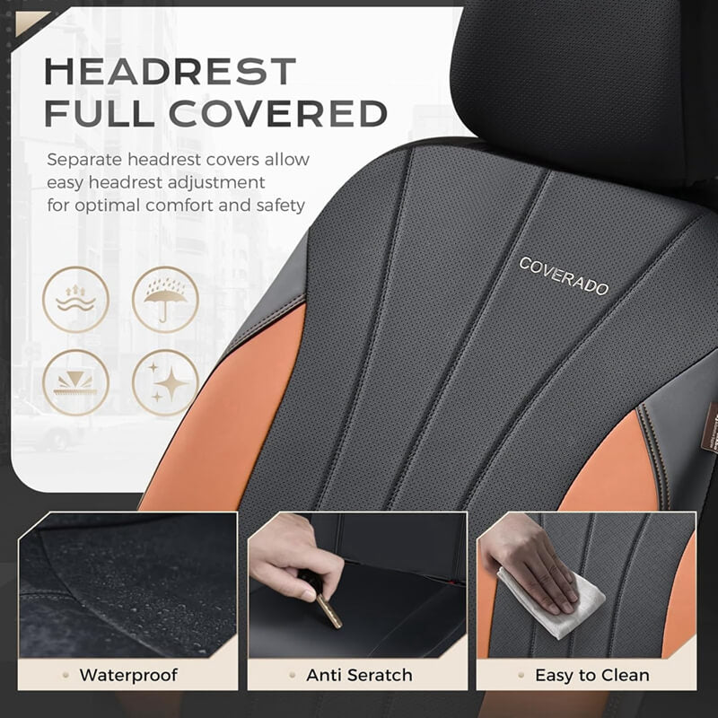 Coverado 2-Seat Car Front and Passenger Seat Covers Faux Leather & Fabric Water Resistant Auto Seat Protectors Universal Fit