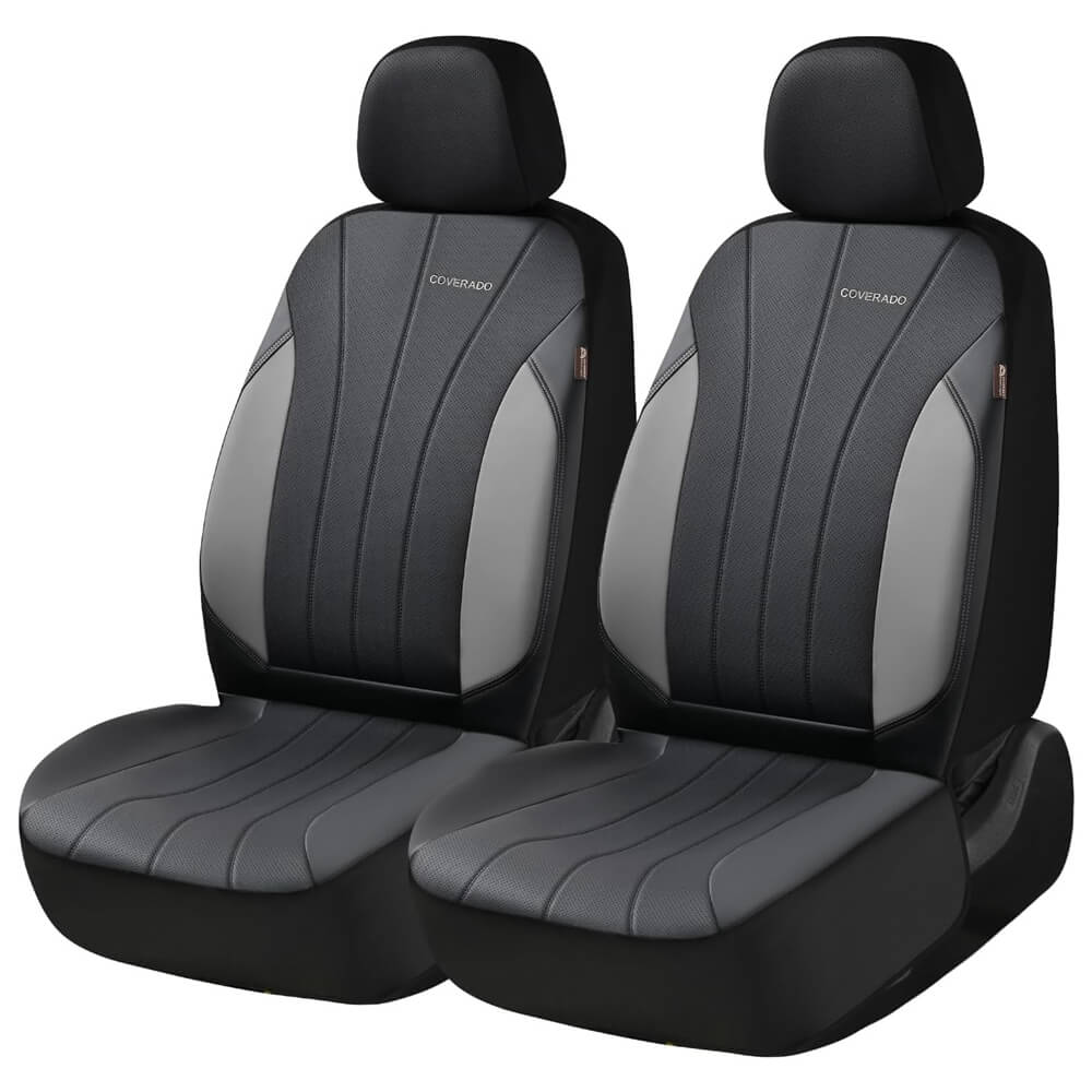 Coverado 2-Seat Car Front and Passenger Seat Covers Faux Leather & Fabric Water Resistant Auto Seat Protectors Universal Fit