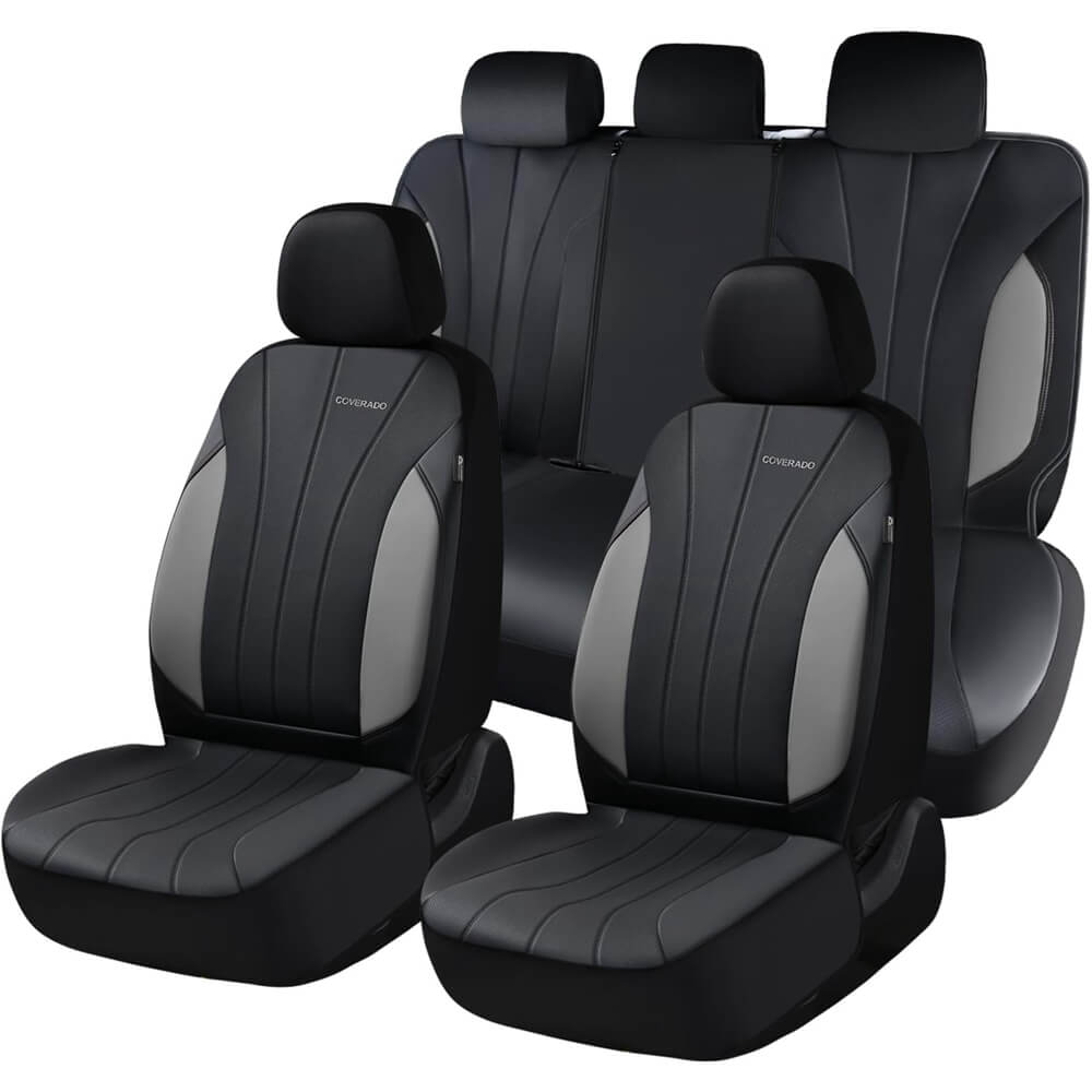 Coverado Car Front and Back Seat Covers Faux Leather & Fabric Water Resistant Auto Seat Protectors Universal Fit